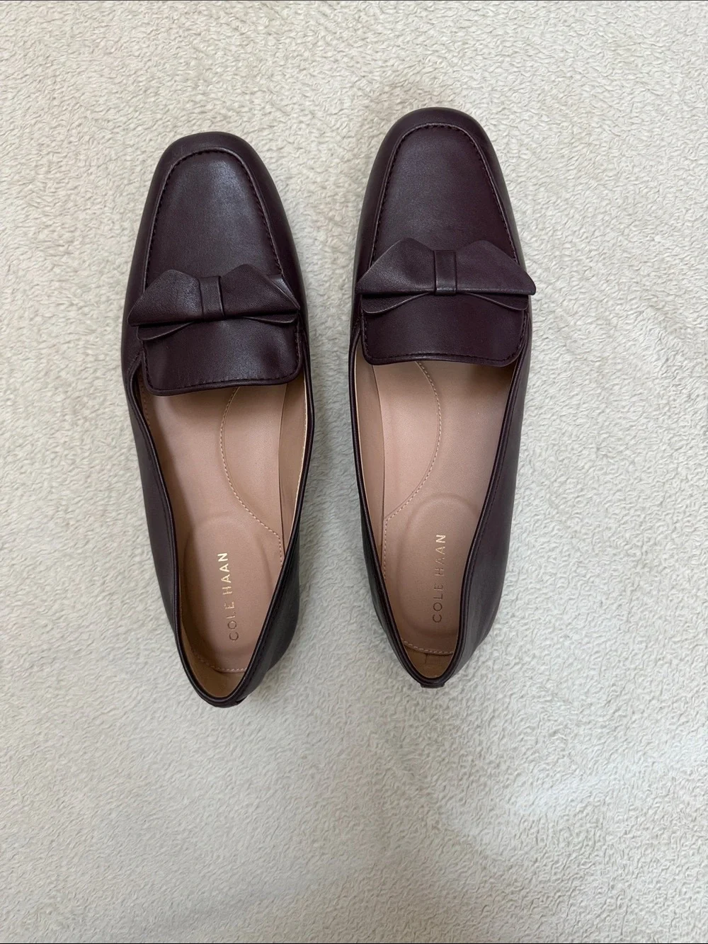 Cole Haan Dark Burgundy Leather Bow Loafers - Picture 1 of 6